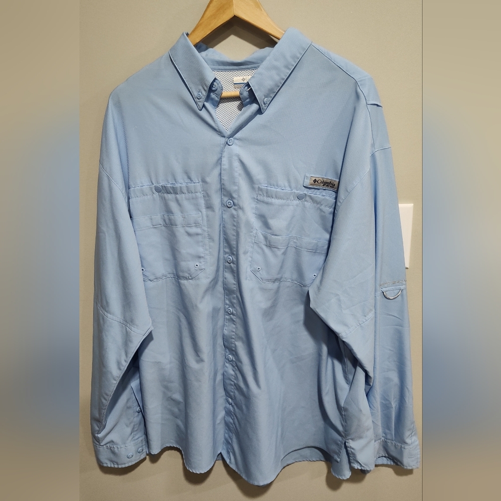 Columbia PFG Omni-Shade Men's Shirt Size XL  Fishing Vent Blue Roll Tab Sleeve